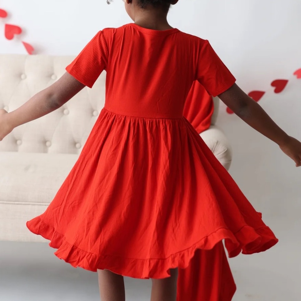 Dream Big Little Co Bamboo Red Rib Dream Ruffle Dress size 7/8 - Picture 2 of 6